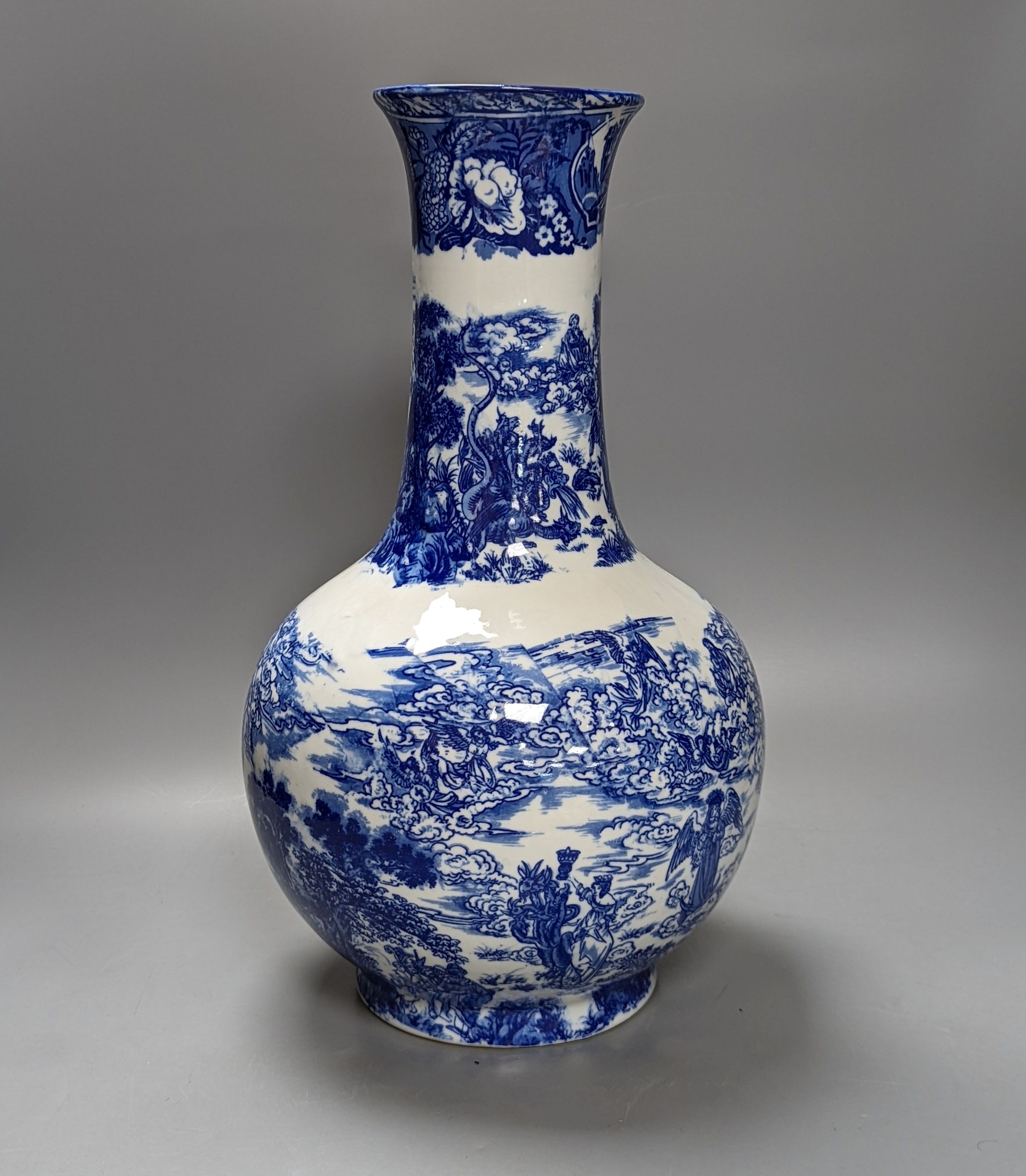 A Chinese blue printed porcelain vase, 45 cms high.
